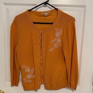 Banana Republic Orange Embroidered Cardigan